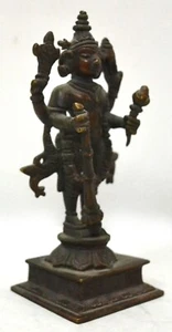 Vintage Copper Lord Vishnu Idol Statue Collectible Sculpture Temple - Picture 1 of 12