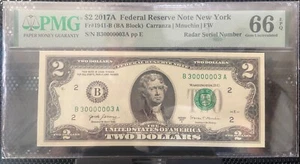 2017 $2 Two Dollar Bill SUPER RADA# B 30000003 A. GEM UNC - Picture 1 of 2