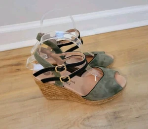 🤎NWOB! 38 Eric Michael Ankle Strap Handmade In Spain Leather Army Green Coastal - Picture 1 of 9