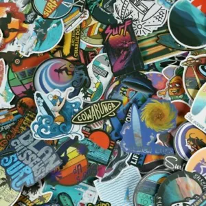100 pcs SURFING STICKERS, Summer Beach Sea Cool Vinyl Stickers Lot - Picture 1 of 8