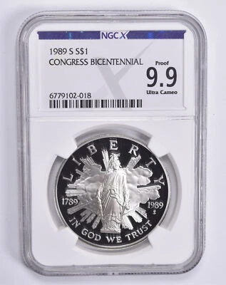 Proof 9.9 UCam 1989-S Congress Commemorative Dollar NGC X NGCX - Image 1 of 4