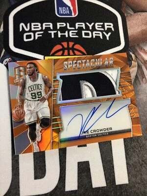 2015-16 Spectra Panini Jae Crowder Jumbo Patch Auto /25 Spectacular Orange SSP - Image 1 of 4