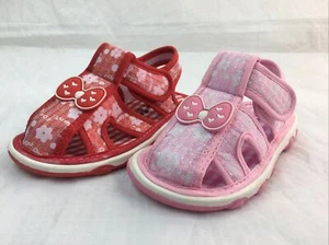 LITTLE STAR GIRL BABY-9PR TODDLER Flat GLITTER FLORAL SQUEAKY Ankle Strap Sandal - Picture 1 of 18