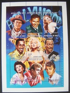 1997 MALI MOVIE STARS STAMPS SHEET HOLLYWOOD DEAN JOHN WAYNE MONROE LIZ TAYLOR - Picture 1 of 4