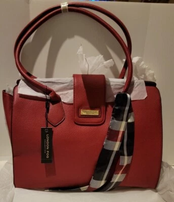 LONDON FOG SIMONNE SATCHEL PURSE HANDBAG ZIP SCARF ASCENT MSRP $98 RED VELVET - Image 1 of 4