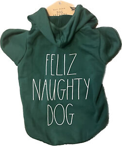 Rae Dunn Dog Hoodie Large Jacket “FELIZ NAUGHTY DOG” Christmas Dog Clothing New