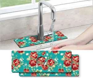 Kitchen Sink Splash Guard Faucet Mat -2 PC Super Absorbent Fast Drying Mat Sink - Picture 1 of 5