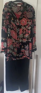 East, silk-rich black velvet trousers, size 14 and patterned shirt/tunic, size L - Picture 1 of 11