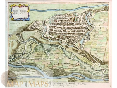 Cuneo (Cony), Italy. Large Antique Town Plan of the Stronghold,  Rapin 1743 - Image 1 of 4