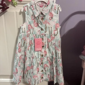 NWT Girls Ruffle Butts Tiered Sleeveless Dress Vibrant Flamingo Size 4 - Picture 1 of 5