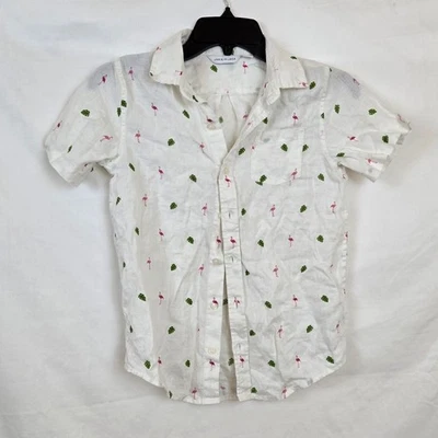 Janie & Jack Boys White The Flamingo Palm Short Sleeve Preppy Linen Shirt Sz 10 - Image 1 of 4