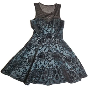 Three Pink Hearts Dress Small Black Blue Velvet Damask Mesh Goth Y2K Party - Picture 1 of 5