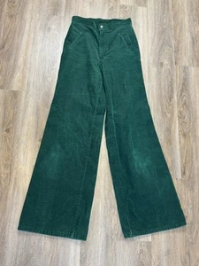 70s Vintage Green Corduroy Bell Bottom Women’s Flare Pants Talon Zipper - Picture 1 of 6