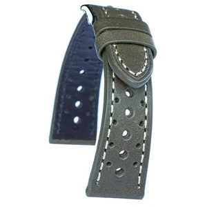 Cinturino orologio vera pelle rally racing nero verde marrone 18 19 20 21 22 mm - Imagen 1 de 22