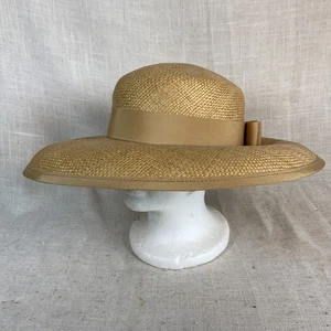 Vintage Laura Ashley Natural Straw Wide Brim Ribbon Hat Cottage Core Feminine - Picture 1 of 12