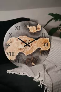 epoxy resin oversized wall clock, live edge round unique wall clock, table wood - Picture 1 of 15