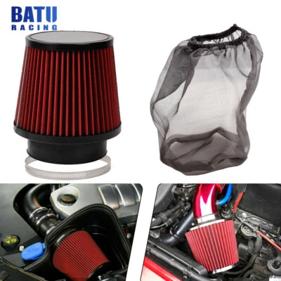 Red 4inch/100mm High Flow Inlet Cold Air Intake Cone Replacement Dry Air Filter - Image 1 of 4