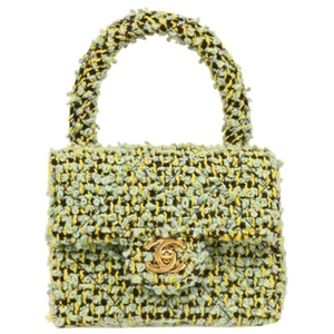 Chanel Light Green Tweed Micro Classic Flap Handbag 194421 - Picture 1 of 11
