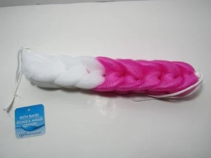 NWT April Bath & Shower White & Pink Mesh Bath Band Loofa w/ Handles 11 1/2" - Picture 1 of 6