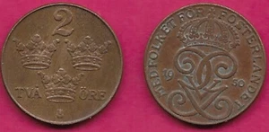 SUECIA 2 MINERALES 1950 GUSTAF V REYES CORONADOS MONOGRAMA DEL REY GUSTAF V DE SUECIACro - Imagen 1 de 1