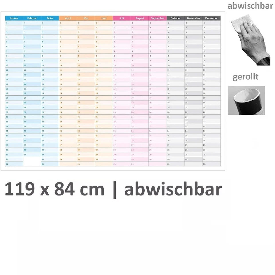 GIGATIME MEGA-XXXL ewiger Dauerkalender immerwährend nass abwischbar 119 x 84 cm
