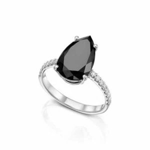 8 Ct Black Pear Shape Diamond Ring In 925 Sterling Silver Certified ! Ideal Gift - Picture 1 of 4