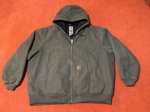 Vtg Carhartt Green Canvas Hooded Jacket Mens XXXL 3XL J130 ARG Mexico Made - Picture 1 of 4