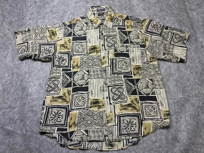 Montage Pour Homme shirt Mens Large Geometric 100% Silk Button up short sleeve - Image 1 of 4