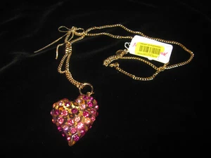 BETSEY JOHNSON HEART WITH LEOPARD BACKGROUND LONG NECKLACE WITH BLING - Picture 1 of 2