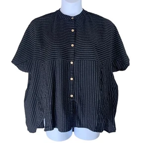 Blusa Lian Xun Talla Grande Negra Blanca Rayas Calce Cuadrado Botón Frontal Camisa - Imagen 1 de 3