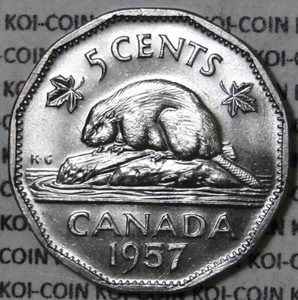 BU UNC Brilliant Uncirculated Canada 1957 nickel five 5 cent 5c coin - Picture 1 of 2