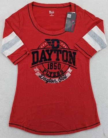 DU Dayton University Flyers Women's Scoop Neck Tee T-Shirt Red/Blue NWT Cover