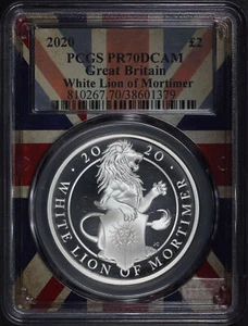 2020 U.K. £2 Silver Queen's Beasts Proof White Lion PCGS PR-70 DCAM Flag Core - Picture 1 of 2