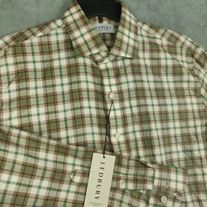Ledbury Dress Shirt Mens 16 Tan Green Plaid Tailored Fit Spread Collar NEW - Picture 1 of 13