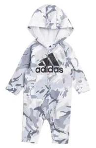 NWT Baby Adidas Logo Jumpsuit White Camo Boy Girl Hoodie Coveralls One Piece 3M - Picture 1 of 4