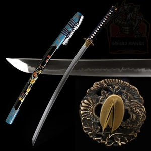Japanese Samurai Katana Clay Tempered L6 Steel Blade Full Tang Sword Choji Hamon - Picture 1 of 14
