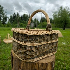 Large Heavy-Duty Foraging Basket – Handmade Two-Tone Wicker Market Tote - Picture 1 of 3