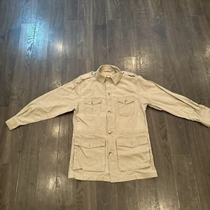 Rare Vintage 80s Banana Republic Safari Jacket Men's Large Pockets Khaki belted! - Picture 1 of 24