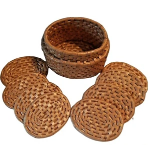 Set mit 8 ovalen Sisal-Untersetzern im Korb ohne Deckel wie besehen siehe Beschreibung - Bild 1 von 12