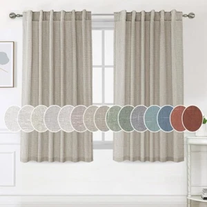 Cortinas de lino natural H.VERSAILTEX 63 pulgadas de largo para sala de estar 2 paneles traseros - Imagen 1 de 10