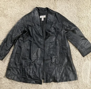 Veranesi Damen Mantel schwarz Echtleder Taschen 18W gebraucht - Bild 1 von 9