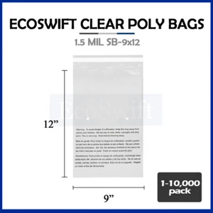 1-10000 9x12 EcoSwift Self Seal Suffocation Warning Clear Poly Bags Free Ship - Picture 1 of 78