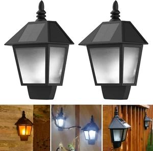 2pcs Solar Outdoor Wall Lights, Two Modes Sconce Decorative Flickering Flame Wal - Picture 1 of 7