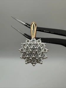 14CT ROLLED Gold Pendant White Zircon Cluster 585 RG Marked Elegant Gift - Picture 1 of 14
