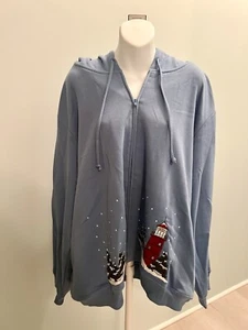 Women’s Vintage Blair Blue Hooded Full Zip Jacket 3X Winter Lighthouse Hoodie - Picture 1 of 5