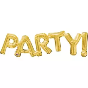 Anagram Gold Foil Mylar PARTY! Balloon Birthday Party Supplies 33" x 9" New - Picture 1 of 1