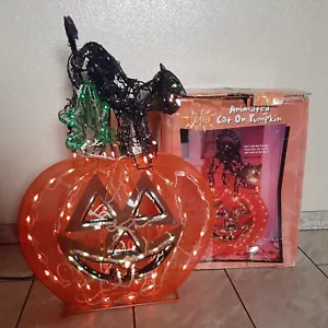Black Cat on Pumpkin Light Up Yard Decor or interior Jack-O’-Lantern Halloween - Picture 1 of 23