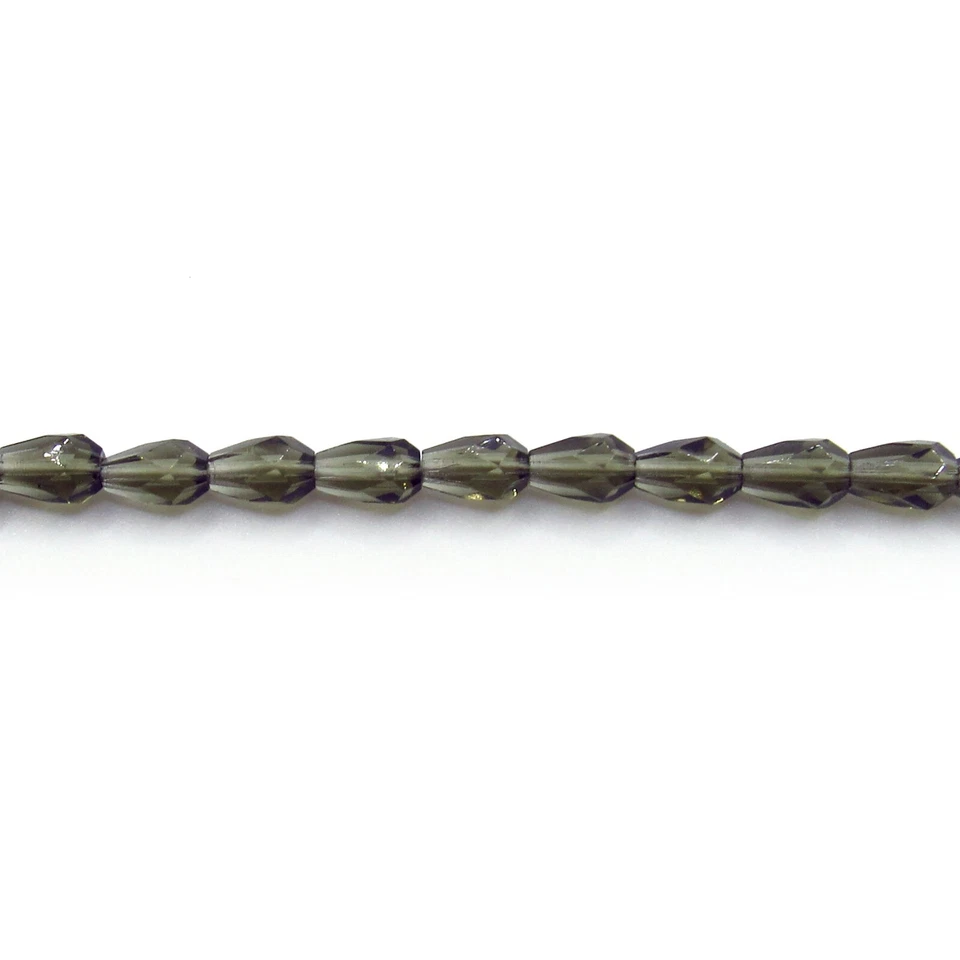 Dark Gray Transparent - 50 7x5 mm Teardrop Czech Glass Fire Polish Beads - Image 1 of 1