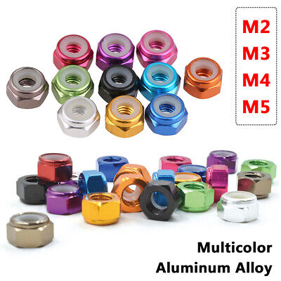 Nyloc Self Locking Hex Nut M2 M3 M4 M5 Nylon Insert Multicolor Anodized Aluminum • 1.95$
