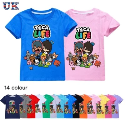Kids Boys Girls TOCA LIFE Print Short Sleeve T-Shirt Casual Cotton Top Age 2-14
